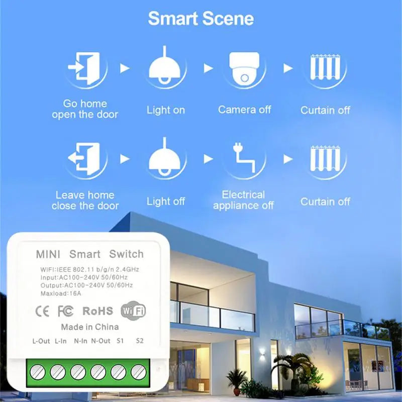 NEW Tuya Smart Life WiFi mini Smart Switch Alexa Google App/voice Remote Control 2-way control diy Switch module 16A