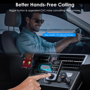 LENCENT FM Transmitter Modulator Car Bluetooth 5.0 with 2USB ports QC3.0  Car Fast Charger MP3 Player Radio Transmitter