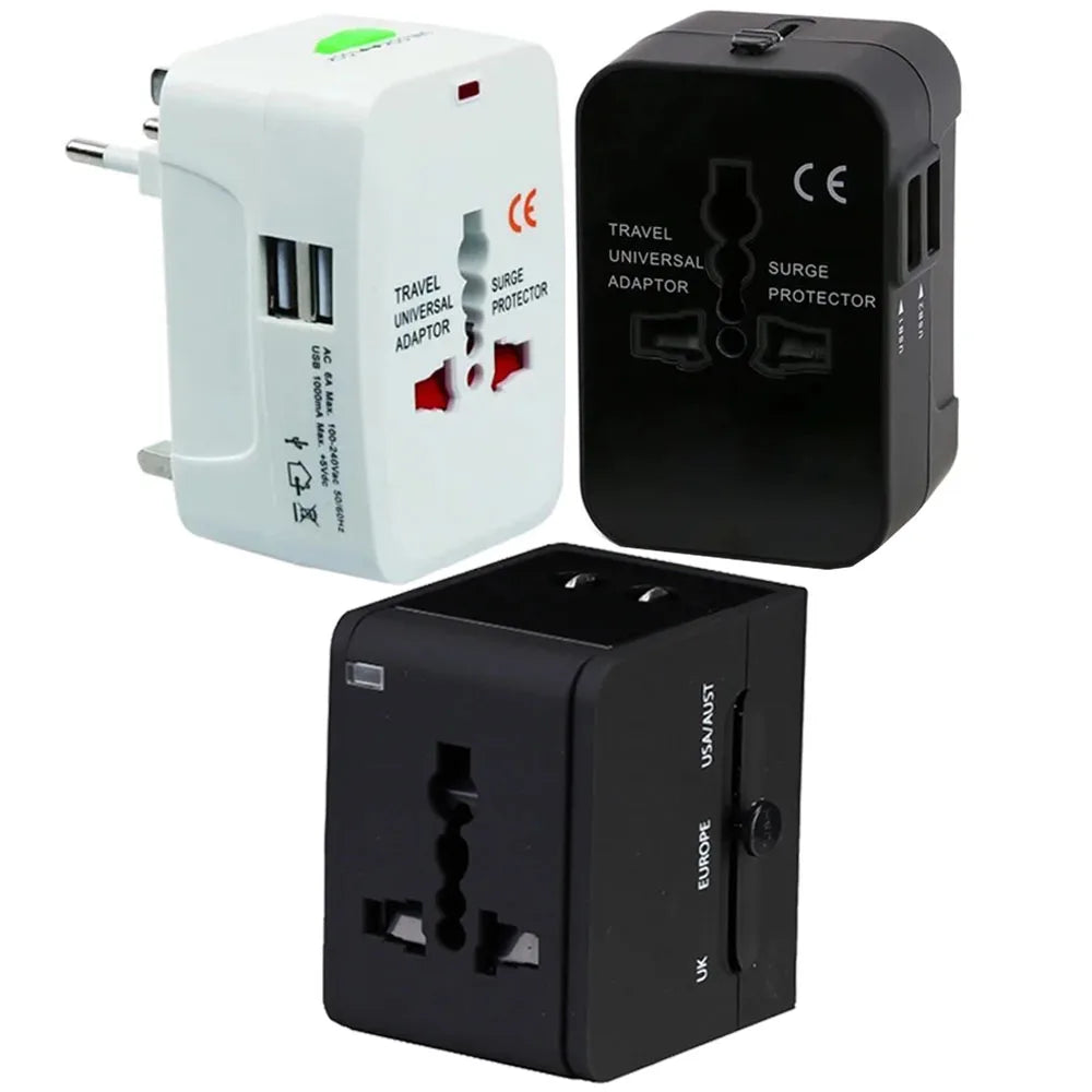 Universal 1A 2.1A Dual USB travel Adapter plug EU US AU UK Multifunction Convert Plug Adaptor Fused 2 USB Charger White Black