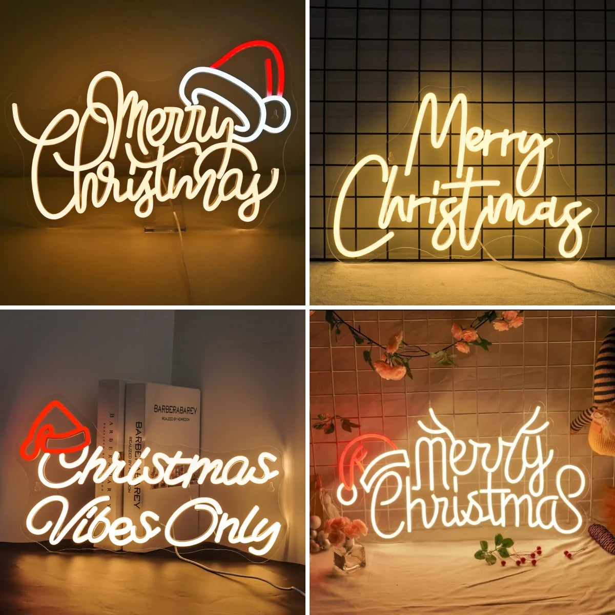 Merry Christmas Neon Sign Led Santa Hat Xmas Room Decoraiton For Navidad Party Home Bars Bedroom Club USB Powered Letter Lights