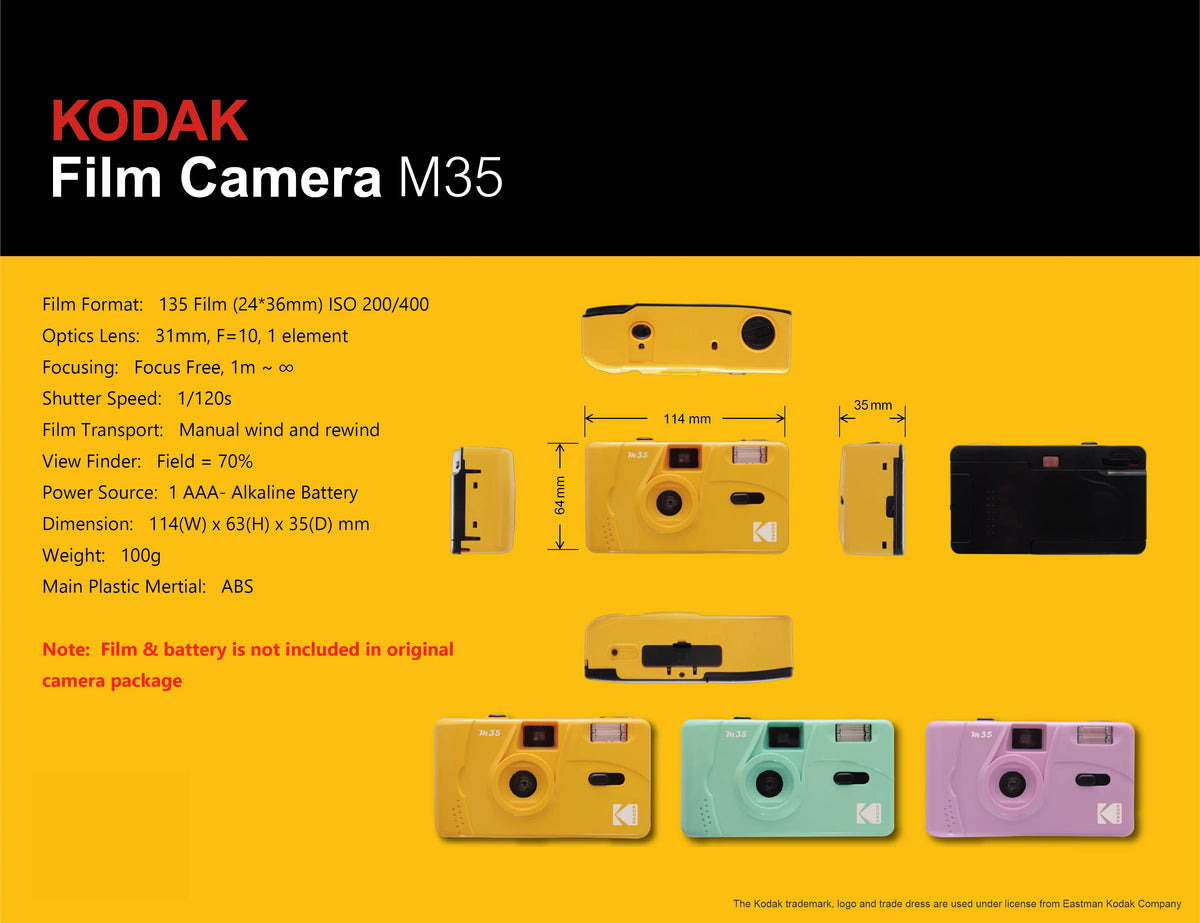 Kodak M35 Retro 135 35mm Reusable Film Camera Yellow/Classic Blue/Flame Scarlet with Flash Function Reusable Film Camera