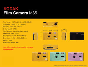 Kodak M35 Retro 135 35mm Reusable Film Camera Yellow/Classic Blue/Flame Scarlet with Flash Function Reusable Film Camera
