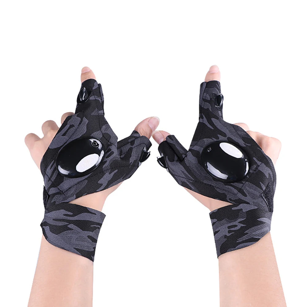 Night Light Fishing Gloves Waterproof Led Fingerless Glove for Biking Camping Hiking Survival Rescue Outdoor Tool