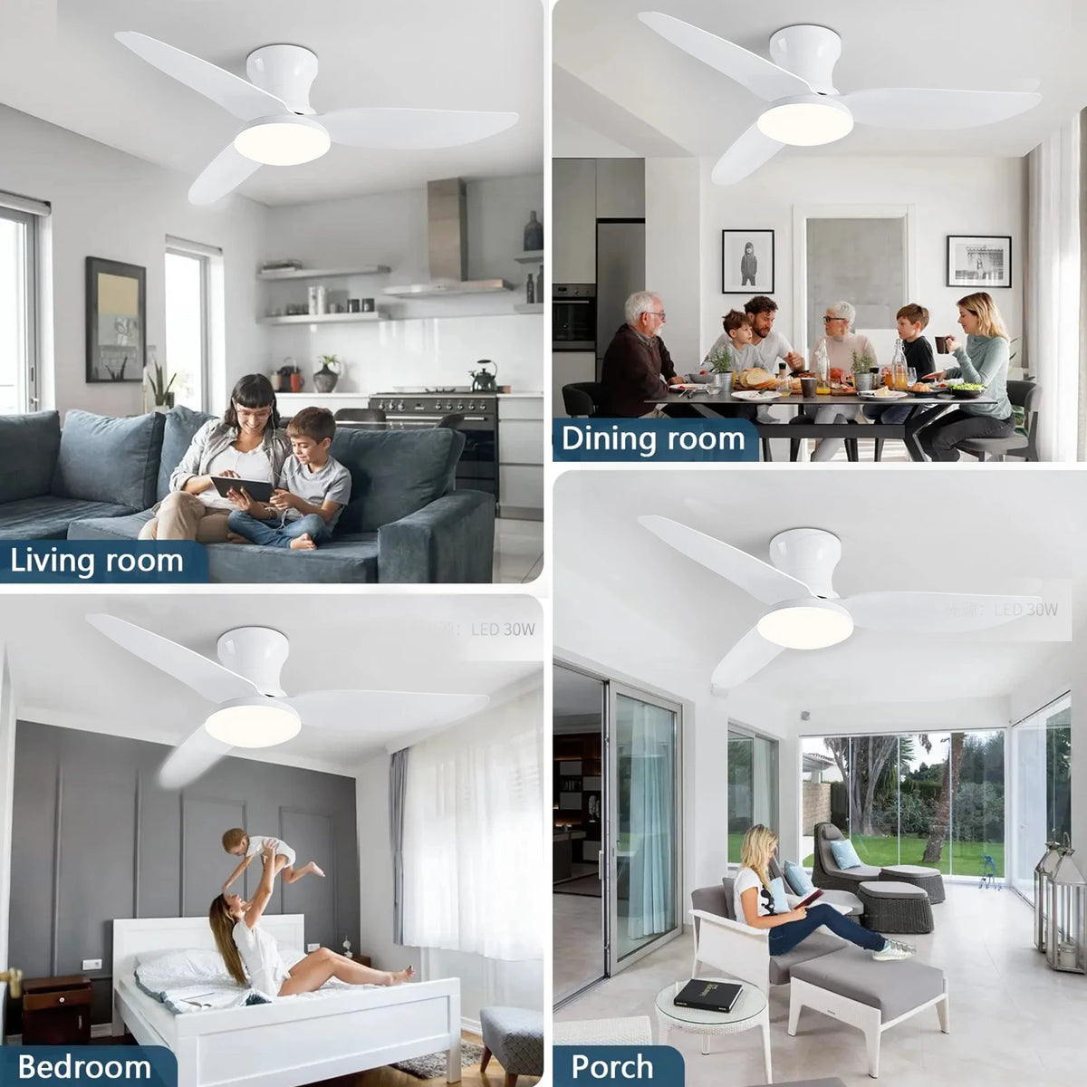 Modern Led Ceiling Fan Lights DC Motor 6 Speeds Timing Fans Low Floor Loft Remote Control Fan With Lights Bedroom Dining room - Stereotech