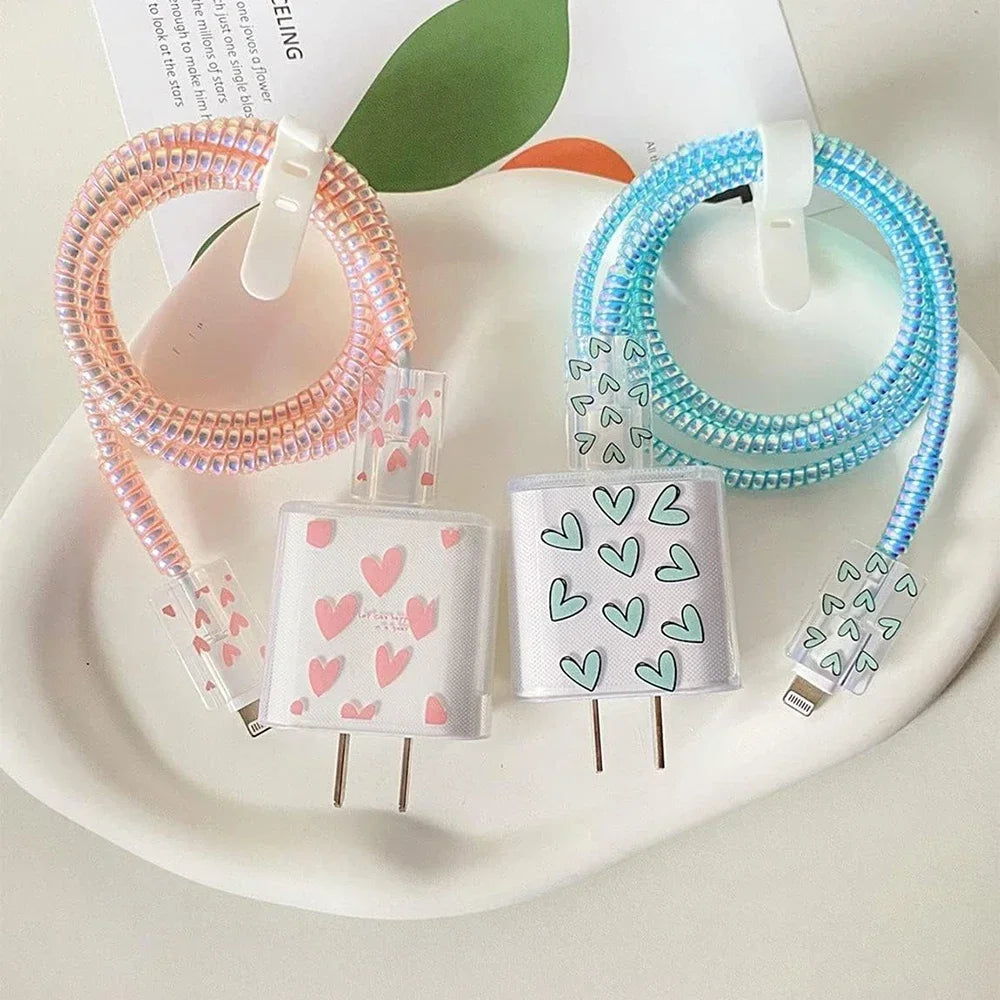 Printing Style Blue Cable Winder Protection For Iphone Apple 11 12 13 Adapter Protector Cover Pink Data Line Protective Shell - Stereotech