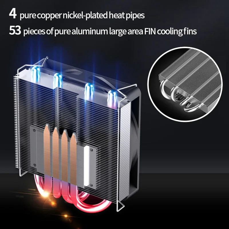 Jonsbo HP-400S CPU Cooler 4 Heatpipe Down Pressure Air Cooling Radiator 90mm 4Pin PWM Temperature Control Fan for ITX Small Case