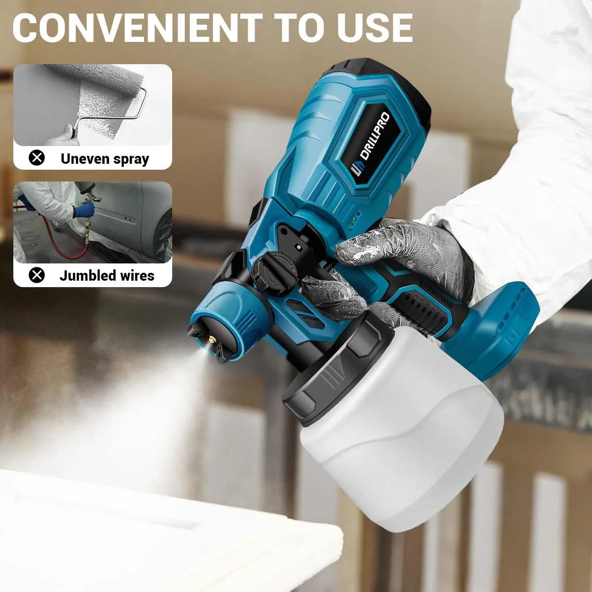 Drillpro 1000ML Cordless Electric Spray Gun Paint Sprayer High Power Auto Furniture Steel Coating Airbrush For Makita18V Battery