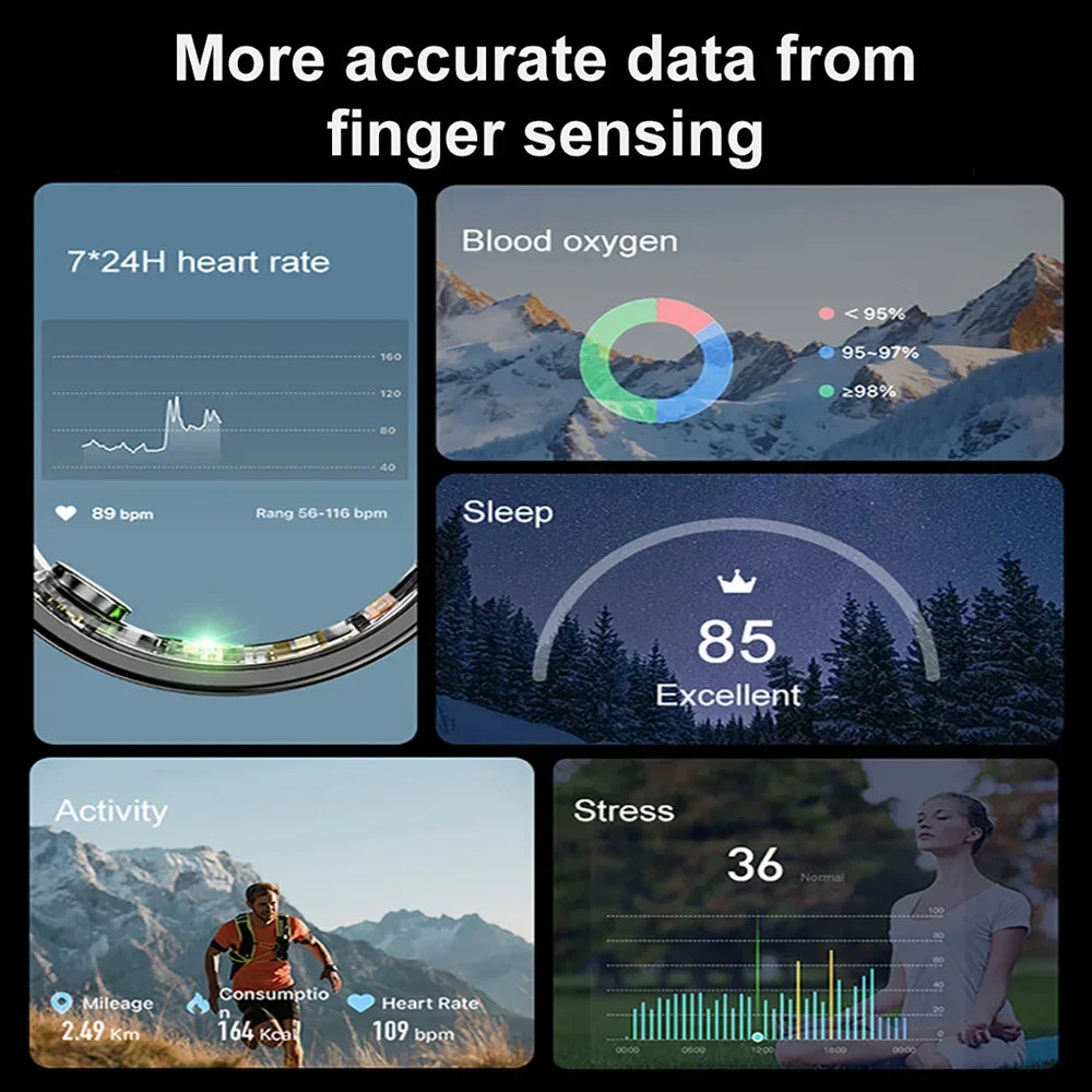 llNuyoah New R06 Smart Ring with Charging Case for Men Women Heart Rate and Blood Oxygen Monitor IP68 &amp; 5ATM Waterproof Sport