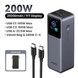 UGREEN 200W Fast Charging Power Bank 25000mAh PD3.1 PowerBank for Laptop Notebook iPhone 15 Pro Max Fast Charge External Battery