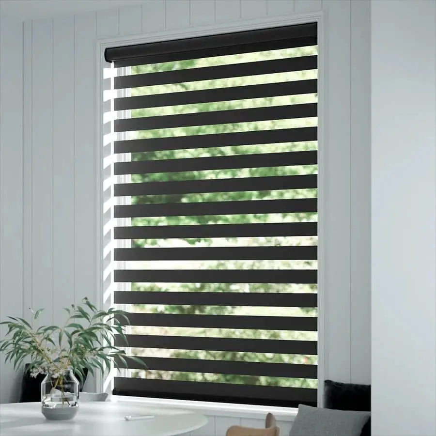Smart Motorized Zebra Blinds Work with Alexa, Remote Control Smart Blinds, 90% Blackout Light Filtering Day Night Sheer Shades