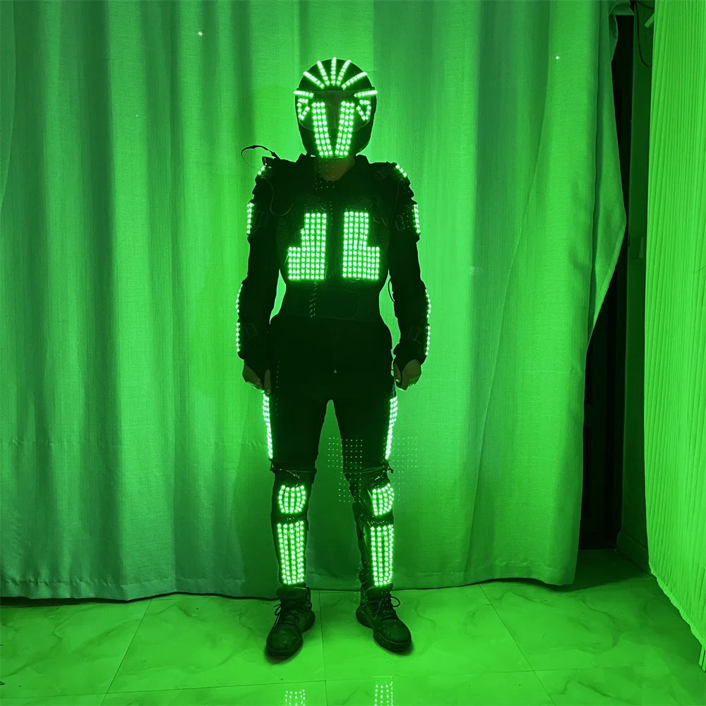 Cool RGB Full Color LED Robot Suits Luminous Helmet Costume David illuminated kryoman led stilts Laserman Stage Show Jacket