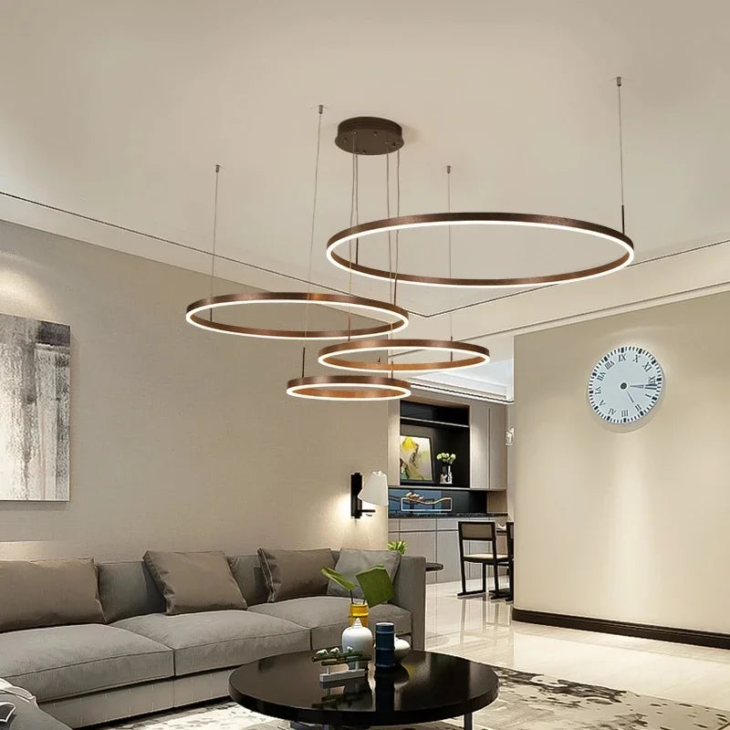 Minimalist Modern Led Chandelier Home Lighting Brushed Rings Ceiling Mounted Chandelier Lighting Hanging Lamp Gold&amp;Black Frame