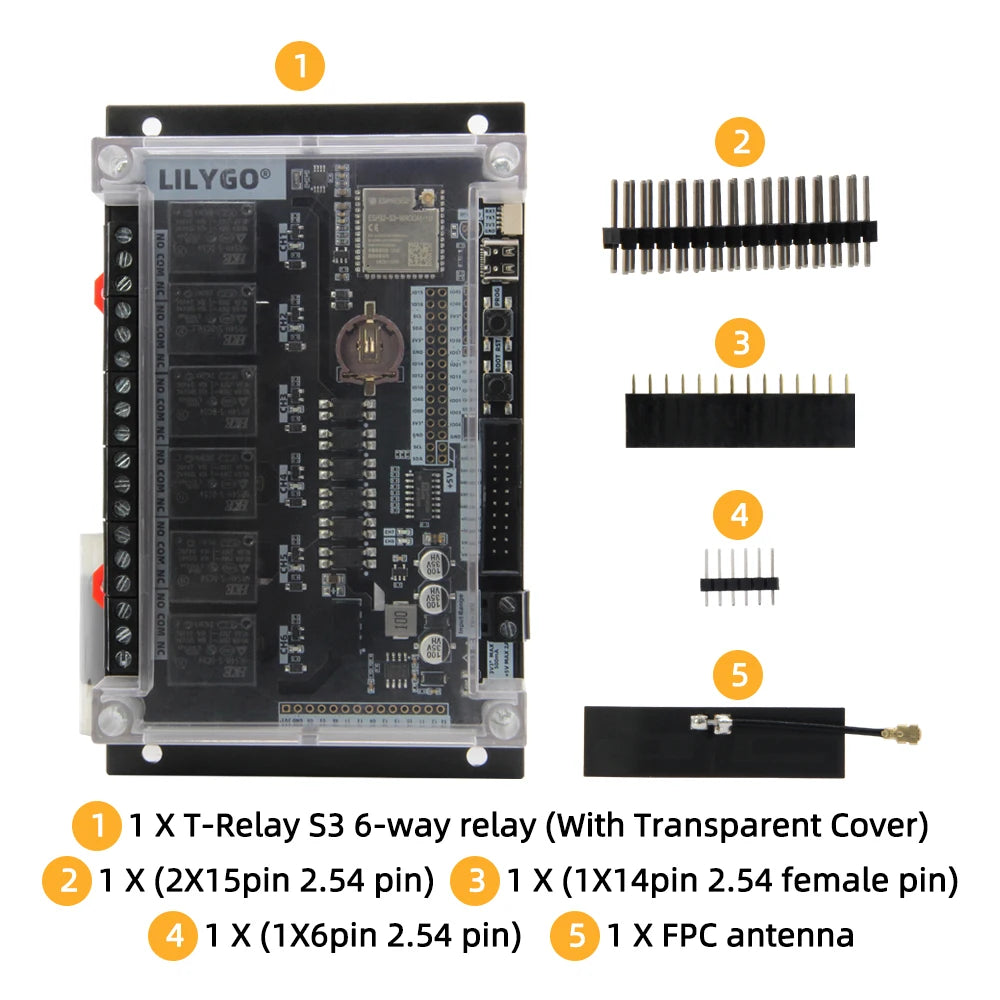 LILYGO® T-RelayS3 ESP32-S3 6-Way Relay Development Board ESP32-S3-WROOM-1U Wireless Module WiFi Bluetooth Expandable LCD Display
