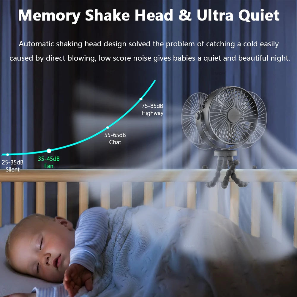 Baby Stroller Fan Hand Held Portable USB Rechargeable Fan Flexible Tripod Mini Folding Fans Personal Small Fan for Car Outdoor
