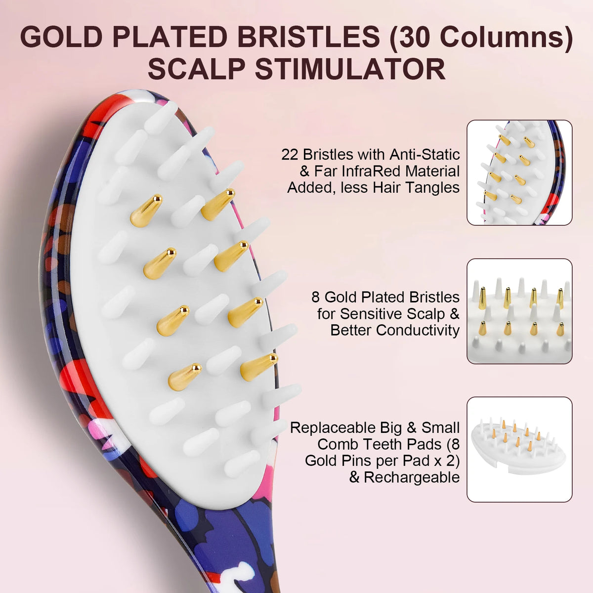 Electric Massage comb Ems Current Hair Comb Scalp massager Red and blue LED hair care to prevent hair loss