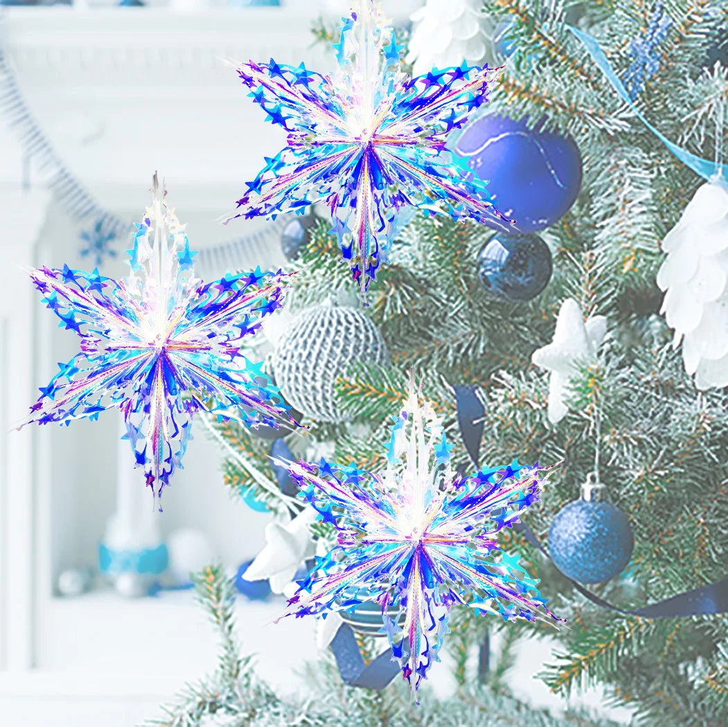 Iridescent Shiny Rainbow Honeycomb Snowflake Xmas Tree Star Fan Curtains for Birthday Party Wedding Christmas Decor Wholesale