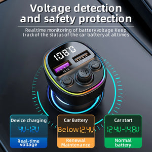 Car Hands-free Bluetooth 5.0 FM Transmitter Car Kit MP3 Modulator Player Handsfree Audio Receiver With 3 in 1 Fast Charge Cable