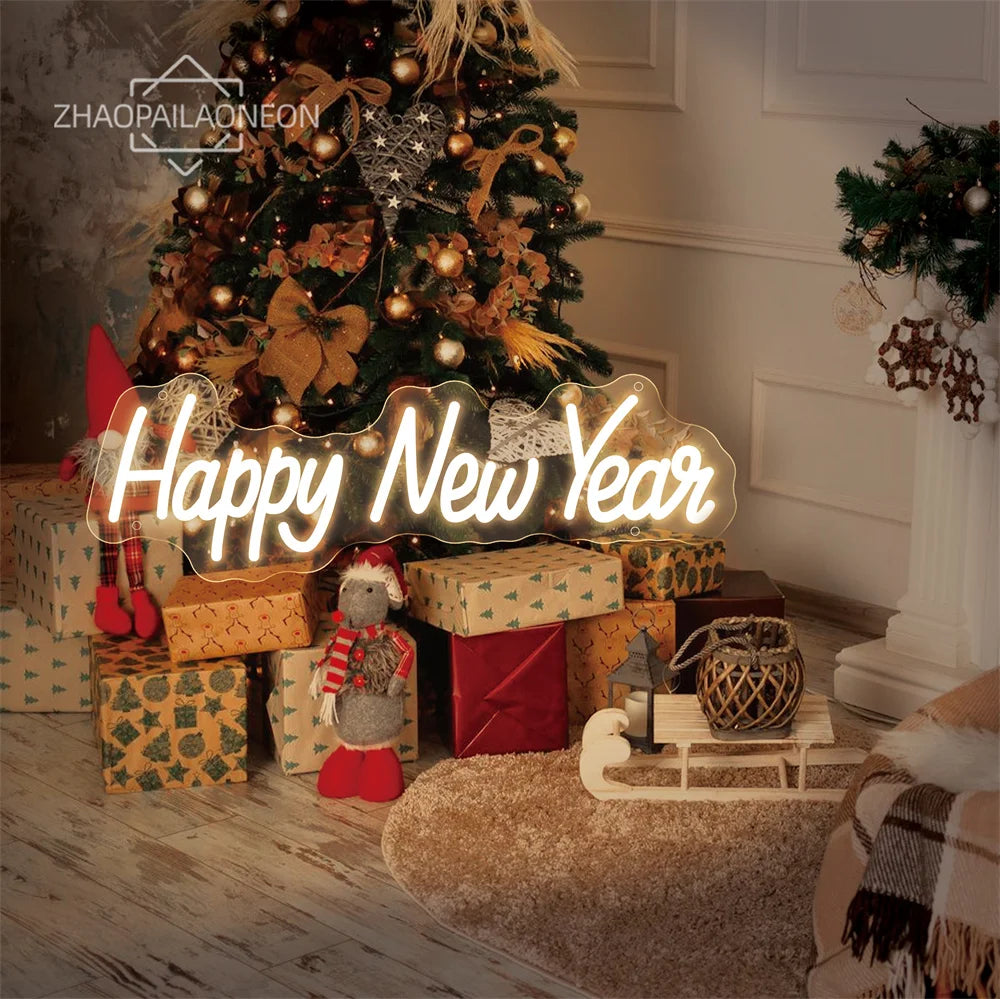 Happy New Year Neon Lights Christmas Decoration 2025 Merry Christmas Home Decoration Bedroom Neon Led Sign  Wall Decor Wedding