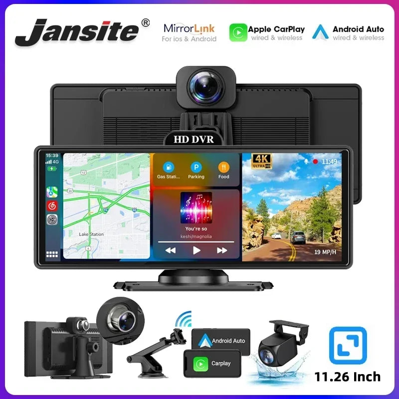 11.26&#39;&#39; inch Car DVR 4K Dash Cam Dual Lens Wireless Carplay &amp; Android Auto Video Recorder Monitor GPS Navigation 5G Wifi FM AUX