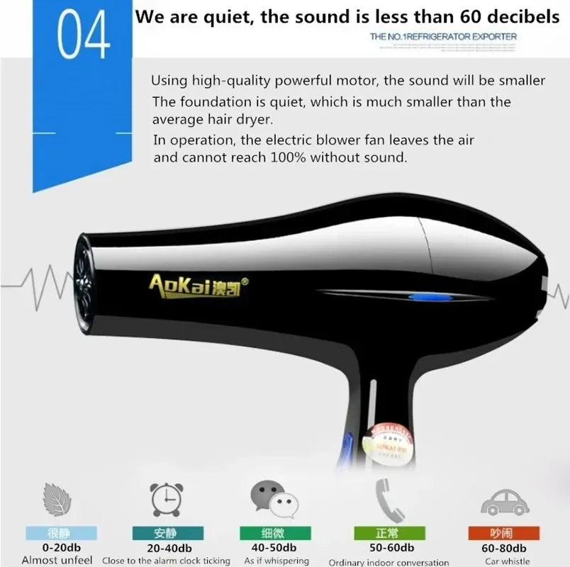 Professional Powerful Hair Dryer Fast Styling Blow Dryer Hot And Cold Adjustment Air Dryer Nozzle For Barber Salon Tools - Stereotech