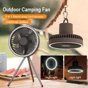 10000mAh Camping Fan Rechargeable Desktop Portable Circulator Wireless Ceiling Electric Fan with Power Bank LED Lighting Tripod - Stereotech