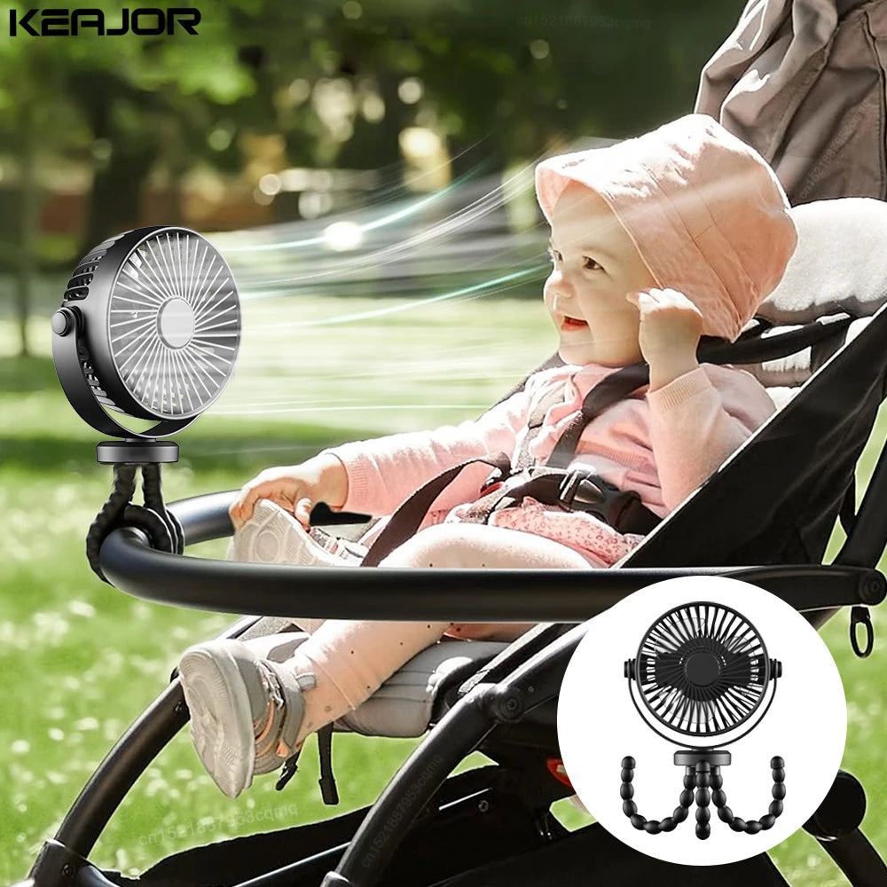 Baby Stroller Fan Hand Held Portable USB Rechargeable Fan Flexible Tripod Mini Folding Fans Personal Small Fan for Car Outdoor