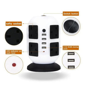 Melery Tower Power Strip, Vertical UK Plug Adapter, Outlets AC, Multi Electrical Sockets, USB Surge Protector, 3M Extension Cord