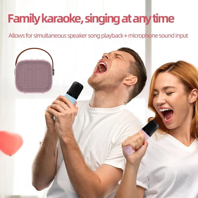 Basix Karaoke Machine Portable Bluetooth 5.0 Speaker System with 1-2 Wireless Microphones Home Family Singing Children&#39;s Gifts
