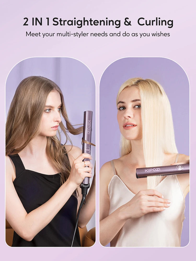 KIPOZI Hair Straighteners Flat Iron V5 PTC Titanium Plate Negative Ion 500W+, 2 in 1 Straightener and Curler , LED 9 temp level