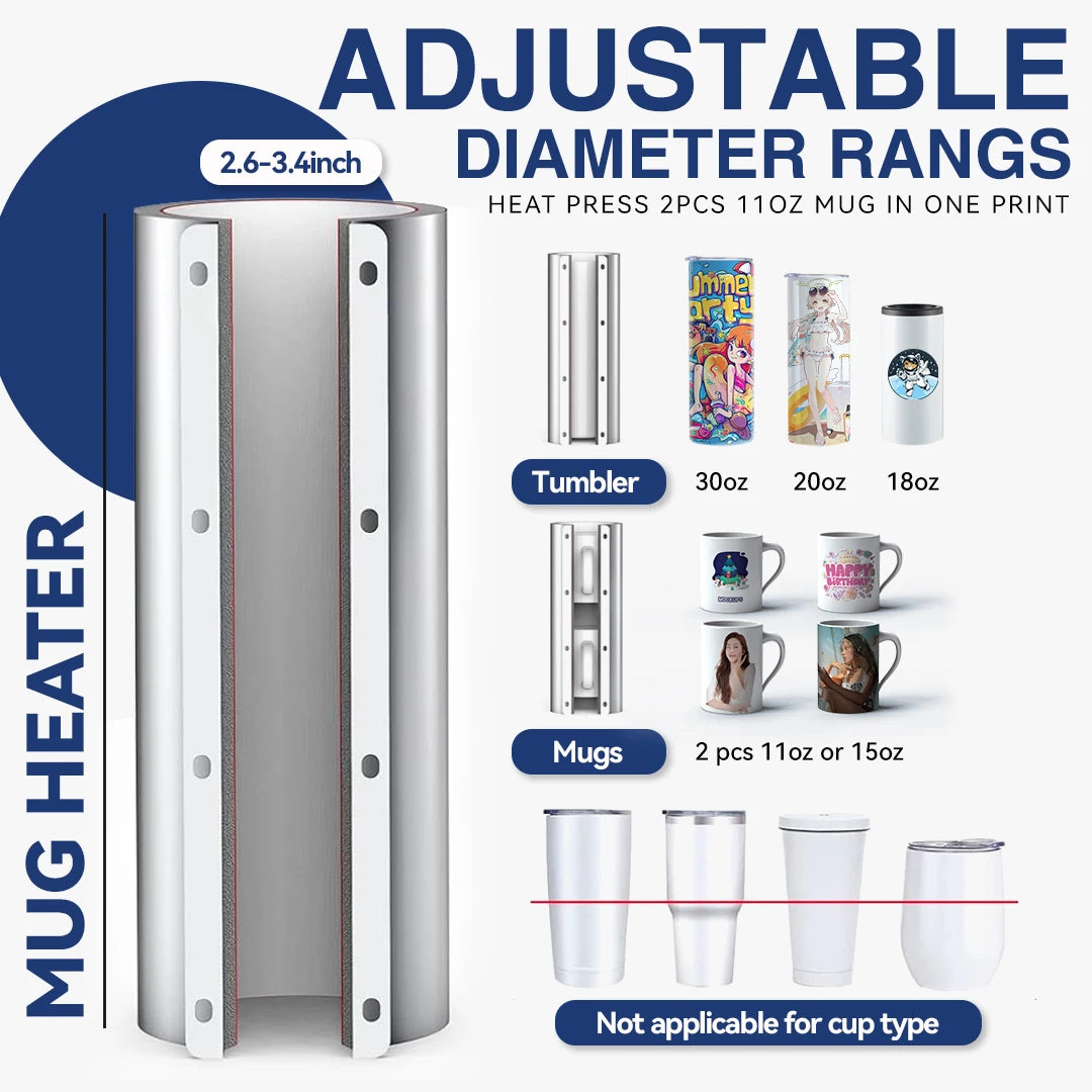 Tumbler Mug Heat Press Machine 11oz-30oz Touchscreen Sublimation Straight Blank Skinny Tumbler Glass Transfer Auto Print Machine - Stereotech