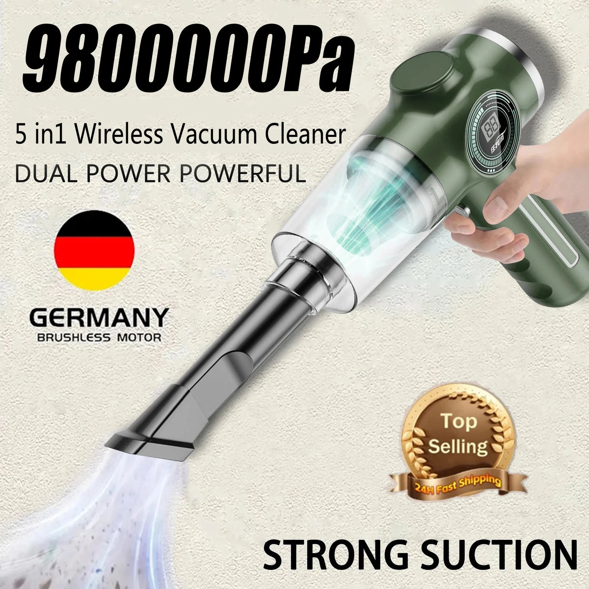 9800000Pa 5-in-1 Wireless Vacuum Cleaner - Stereotech