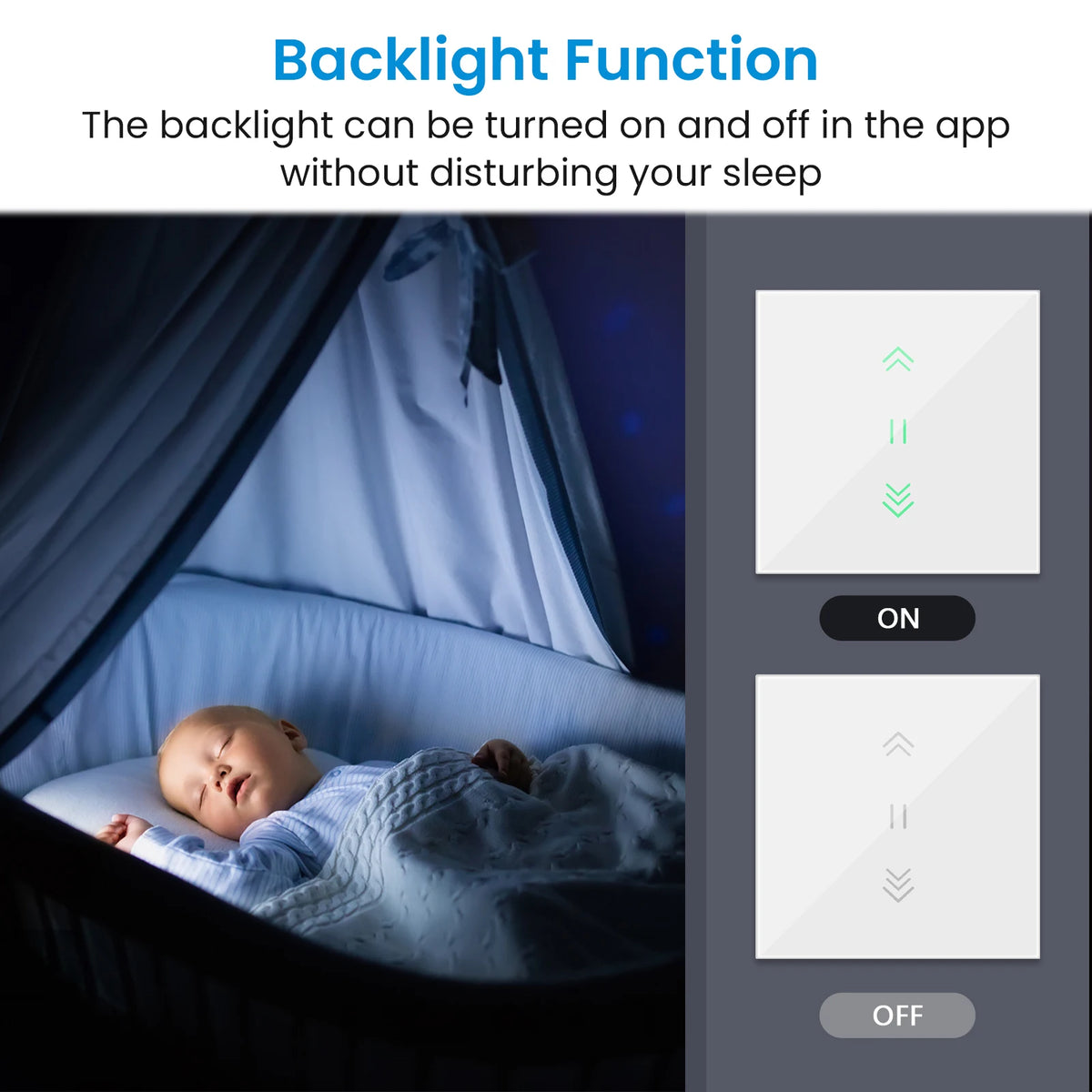 QCSMART Sunshade Curtain Blinds Switch Backlight RF &amp; WiFi Remote Control Tuya Smart Life App Google Home Alexa Echo