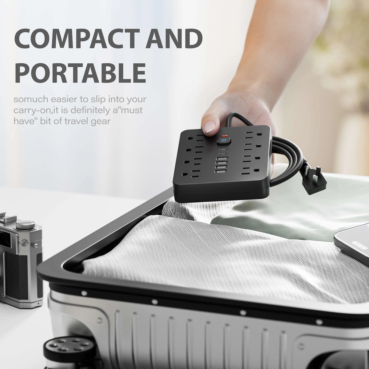 14-in-1 US Power Outlet, Extension Cord, 5ft Corded Power Outlet Surge Protector, 8 AC Outlets, 4 USB 2 Type-C, Desktop Charging