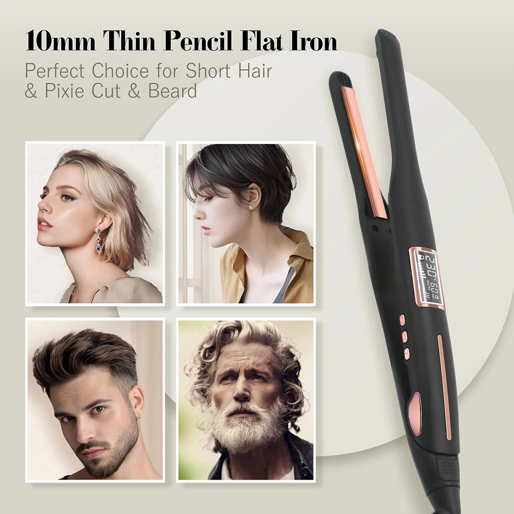 Hair Straightener Curler 450°F Professional Titanium Thinnest Plate Pencil Flat Irons For Short Hair Men&#39;s Beard Styler 100-240V