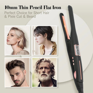 Hair Straightener Curler 450°F Professional Titanium Thinnest Plate Pencil Flat Irons For Short Hair Men's Beard Styler 100-240V