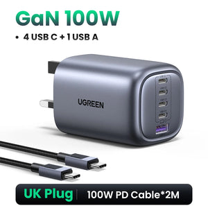 UGREEN 100W GaN Charger 5 Ports USB C Charger QC4.0 3.0 PPS For Macbook Air Laptop Tablet PDFast Charger For iPhone 16 15 14 Pro