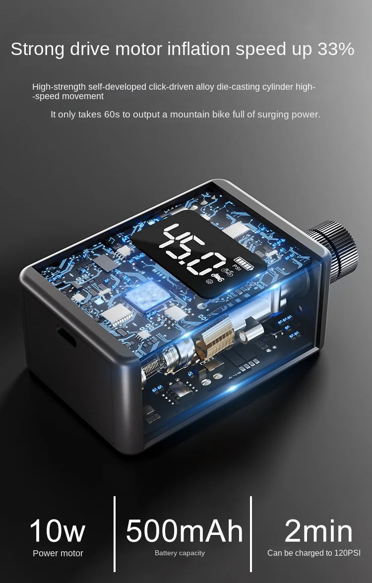 ACRUNU Bike Pump Electric Portable Bicy 120 PSI Mini Tire Pump with Digital PSI Pressure Gauge Tire Inflator Bike Air Pump