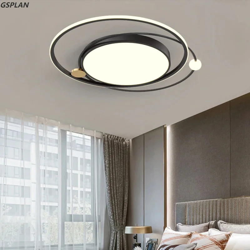 New Ring Round Gold Simple Design Remote Control Light Modern Led Chandelier For Bedroom Living Room Kitchen Study Ceiling Lamp