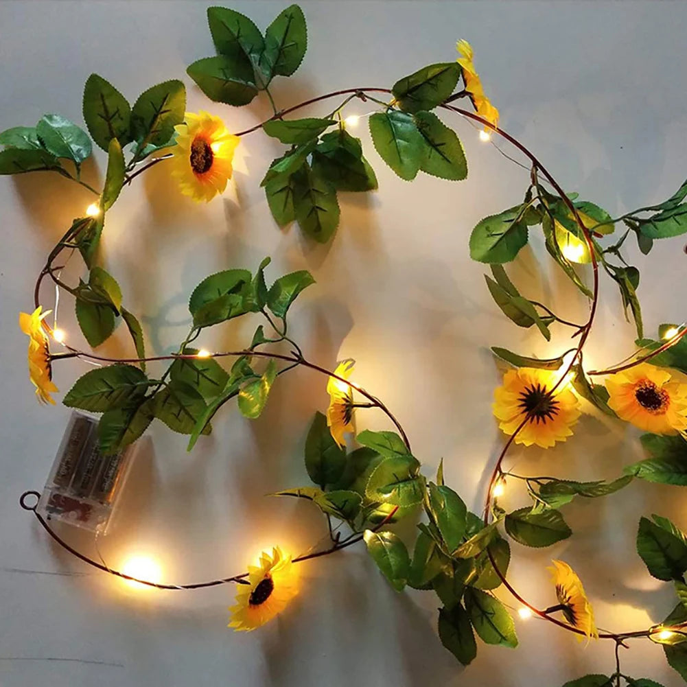 2M 20LEDs Battery Operated Sunflower Fairy Lights Home Decorative LED String Lights Artificial Flower Christmas Garland Lamp
