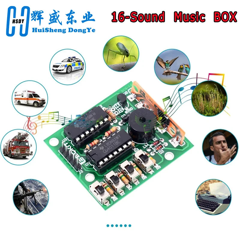 16 Music Sound Box BOX-16 Board 16-Tone Electronic Module DIY Kit Parts Components Soldering Practice Learning Kits for Arduino