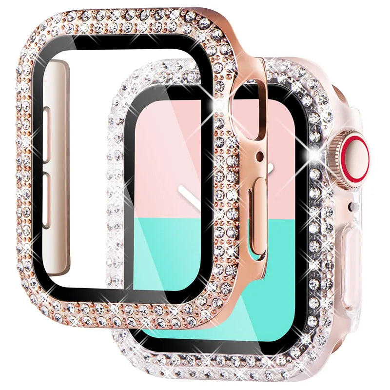 Transparent Hollow Bling Diamond PC Case for Apple Watch 38 42 40 44 41 45mm Protective Cover for iWatch Series 7 6 5 4 3 2 SE - Stereotech