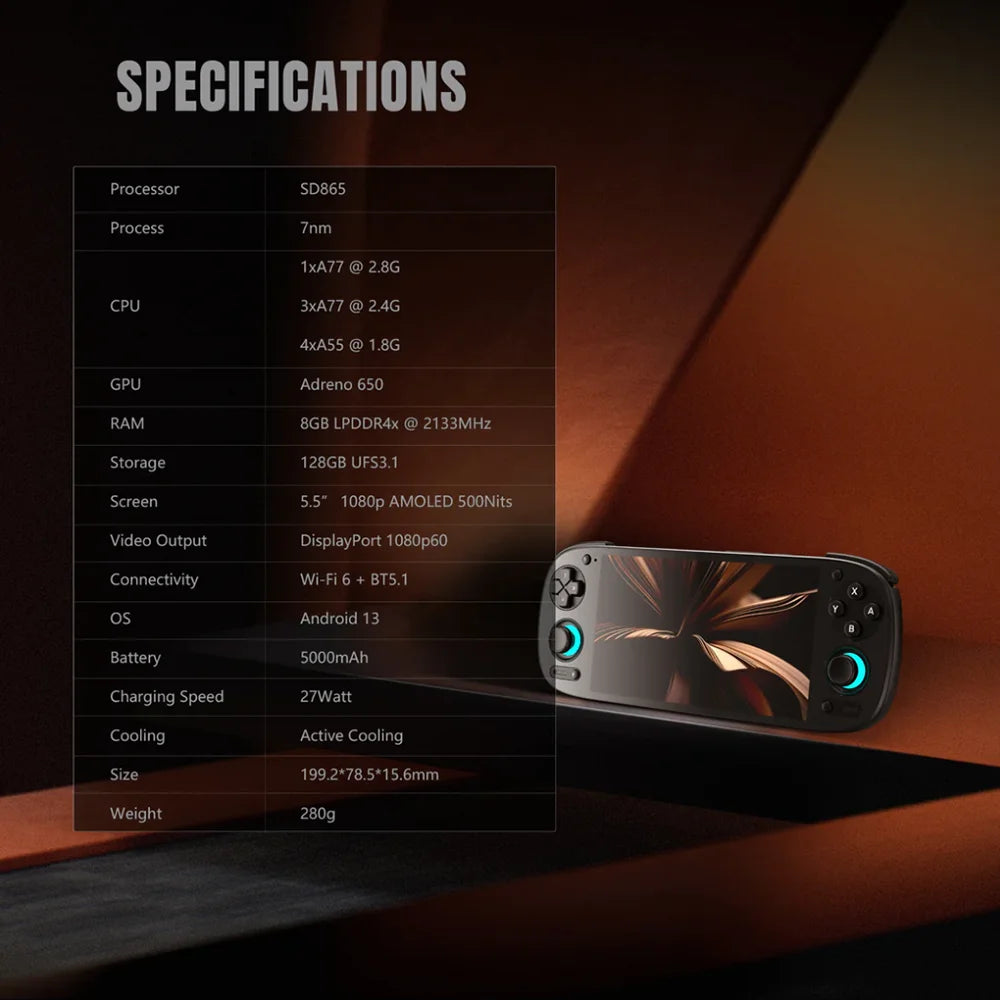 Retroid Pocket 5 Handheld Game Console 5.5Inch OLED Screen SD865 8GB+128GB RP5 with Bag Android Game Console Wifi 5000mAh