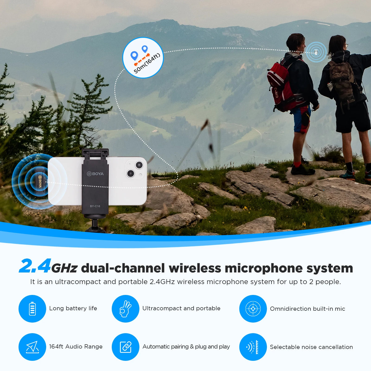 BOYA BY-WM3T2 Professional Wireless Lavalier Lapel Mini Microphone for iphone ipad Android Live Broadcast Streaming Vlogging