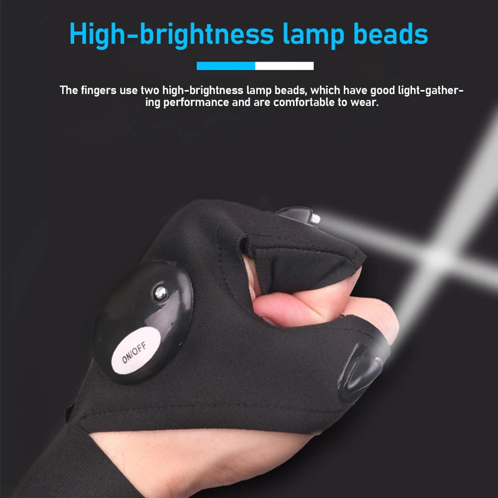 Night Light Fishing Gloves Waterproof Led Fingerless Glove for Biking Camping Hiking Survival Rescue Outdoor Tool