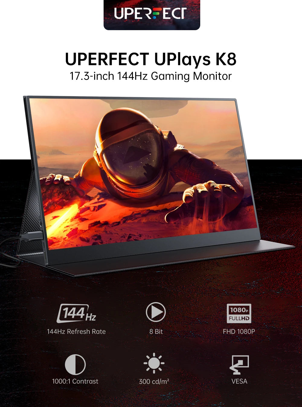 UPERFECT UPlays K8 17.3&quot; PC Monitor 144hz FHD 1080P Gaming Display For PS5 XBOX Steam Decks Switch USB C HDMI Laptop Mac Screen