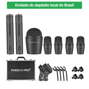 Phenyx Pro 7-Piece Drum Instrument Microphone Kit, All Metal Wired Wire microphone instrumentfor Bass/Tom/Snare/Hi-hat Cymbals