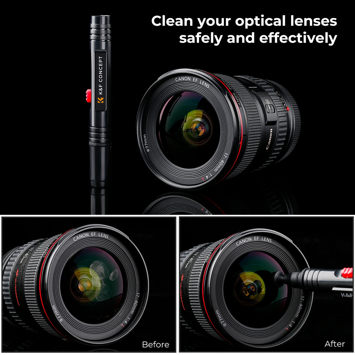 K&amp;F Concept Lenses Cleaning Pen Double-sided Carbon Head Camera Lenses Cleaning Brush for Nikon Canon Leica Sony DSRL SRL Camera