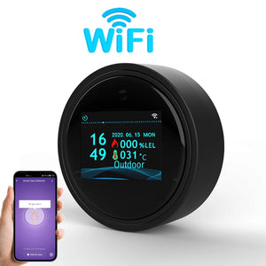 Wifi Natural Gas Sensor Tuya Smart Alarm Gas Leakage Detector Fire Security Digital LCD Temperature Display for Home Kitchen