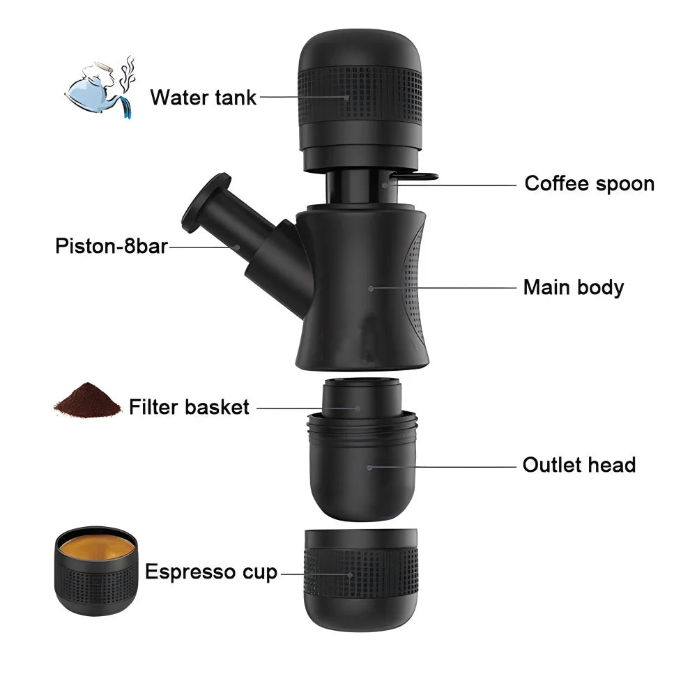 Portable mini hand pressure coffee machine - Stereotech