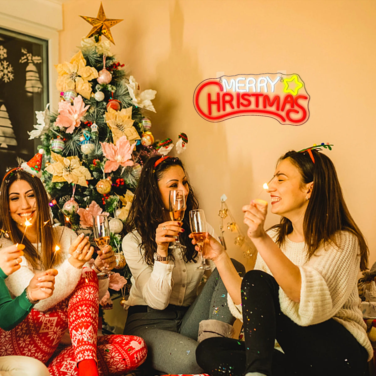 Merry Christmas Neon Sign Christmas Hat Dimmable LED Sign Night Light for Party Kids Bedroom Bar Pub Club Christmas Decor Neon